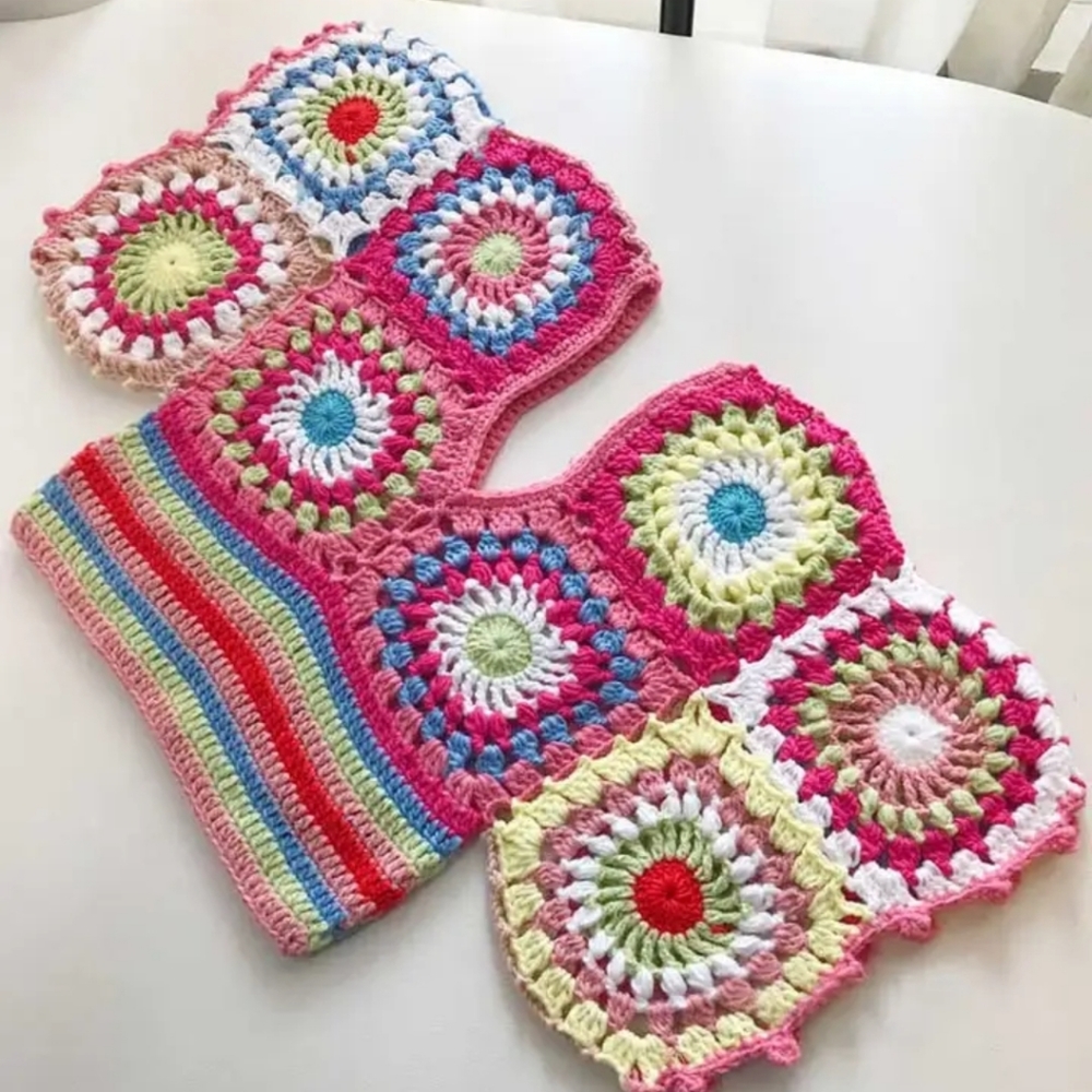 Boho inspired colorful crochet crop top